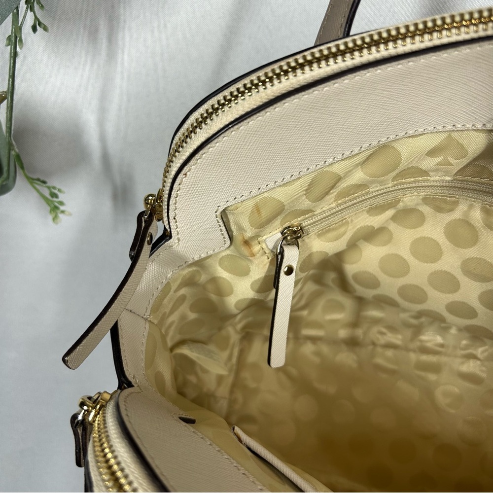 Kate Spade | Leather Shoulder Bag Purse Beige Brown White Minimalist Handbag - Picture 15 of 16